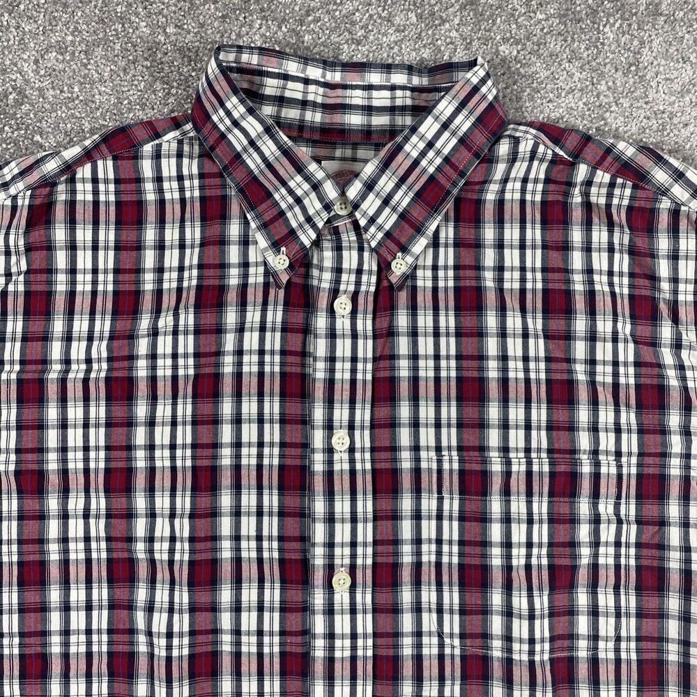 Brooks Brothers Dress Shirt Mens Large Cotton Plaid Button Down Red White Black